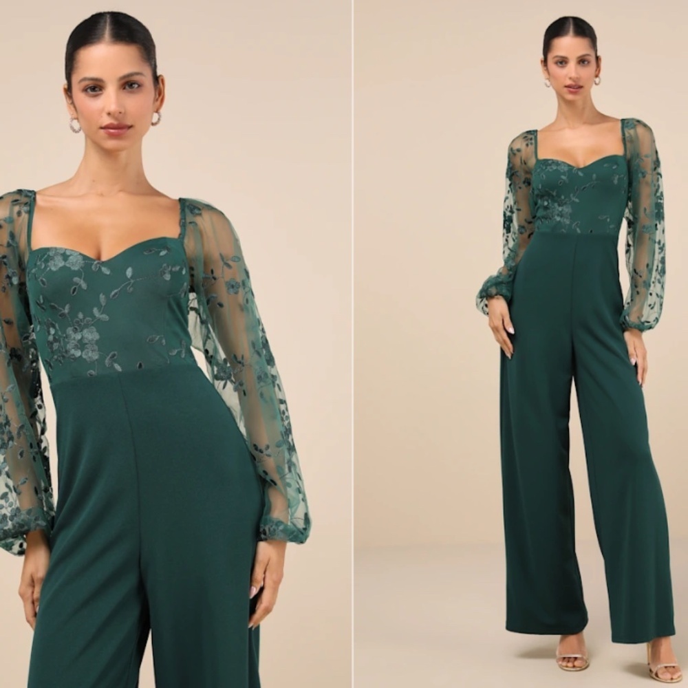 LULU's Sexy Chic Floral Wedding Formal Elegant Classy Long Sleeve Pantsuit - Picture 1 of 5